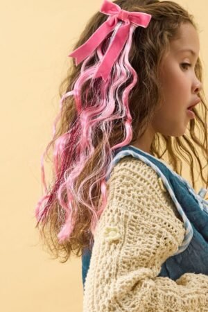 Velvet Bow Clip with Tinsel Hair – Recycled Polyester – GRS‑Certified OEM/ODM