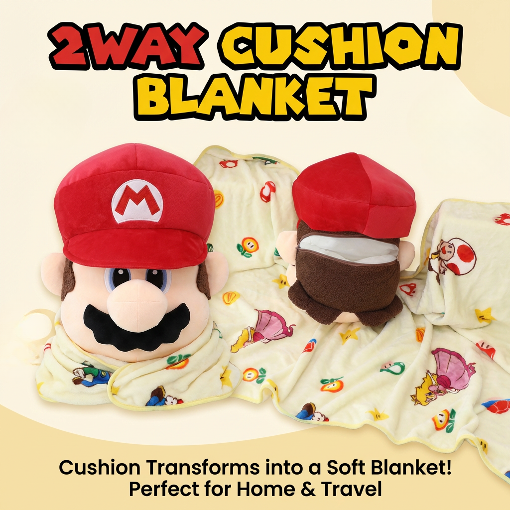 Mario 2‑in‑1 Fans Cushion with Blanket – Outlet Stock