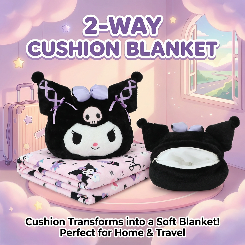 Kuromi Fans 2‑in‑1 Cushion With Blanket – Outlet Stock