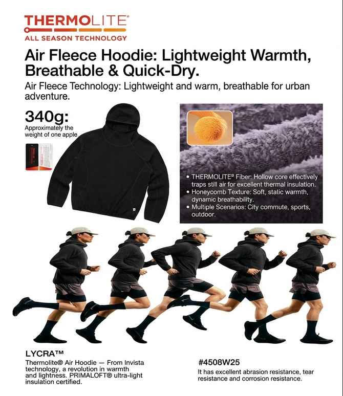 Thermolite® Air Hoodie – Recycled Materials – PRIMALOFT® + Lycra® Tech – OEM/ODM - Image 4