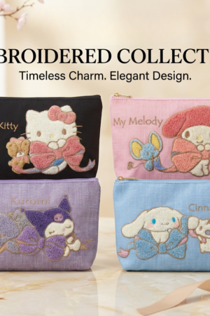 Sanrio Embroidered Pouch – 4 Designs (Hello Kitty / My Melody / Kuromi / Cinnamoroll) - for Sanrio Fans