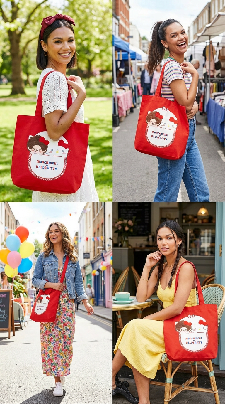 Monchhichi × Hello Kitty Red Tote Bag – For Character Fans